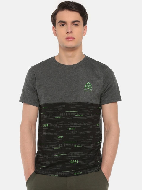 

Proline Active Men Charcoal Grey & Black Printed Round Neck T-shirt