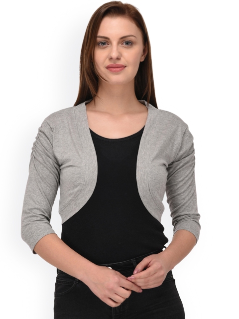 

Espresso Grey Melange Solid Open Front Shrug