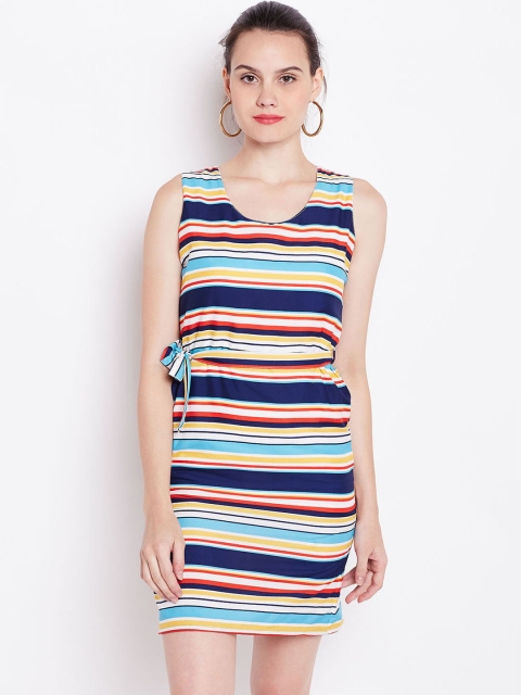 

U&F Women Multicoloured Striped Fit and Flare Dress, Multi