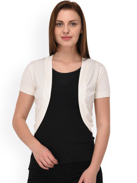 

Espresso White Solid Open Front Shrug