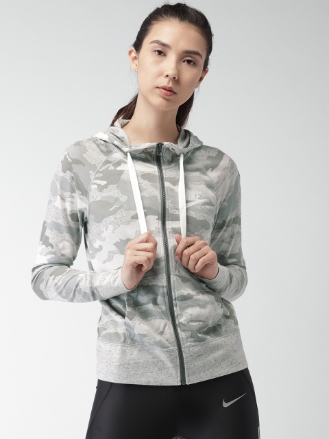 

Nike Grey & Off-White Camouflage Printed AS NSW GYM VNTG HOODIE FZ CA Jacket