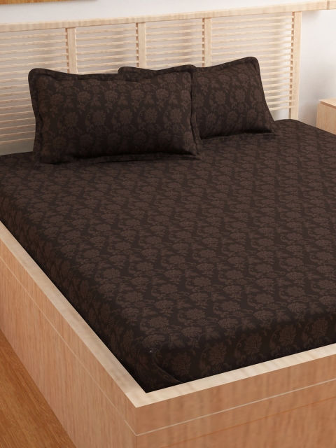 

Story@home Brown Floral Flat 400 TC Cotton 1 King Bedsheet with 2 Pillow Covers