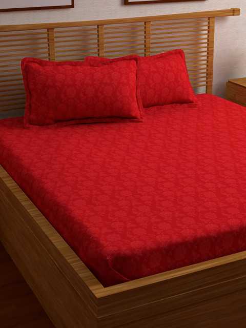 

Story@home Red Floral Flat 400 TC Cotton 1 King Bedsheet with 2 Pillow Covers