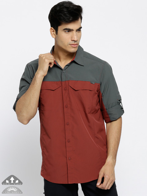 

Columbia Men Rust Red & Grey Colourblocked Silver Ridge UV Protect Outdoor Shirt