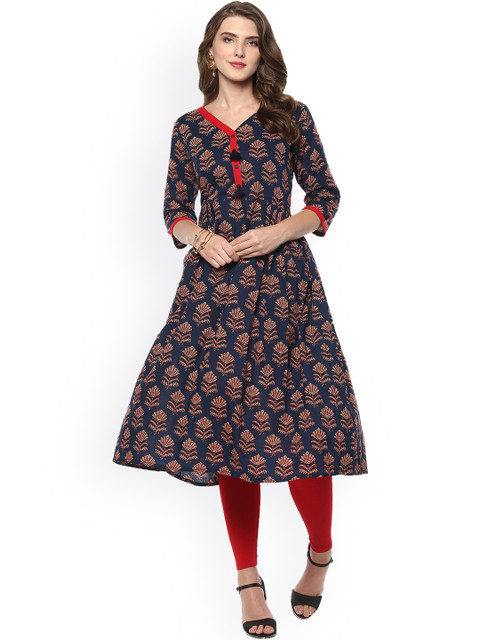 

Janasya Women Blue & Red Printed Anarkali Kurta