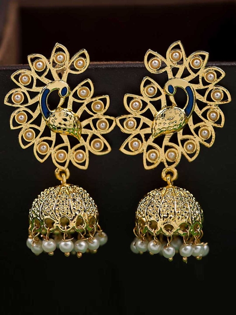 

Voylla Gold-Toned Peacock Shaped Jhumkas
