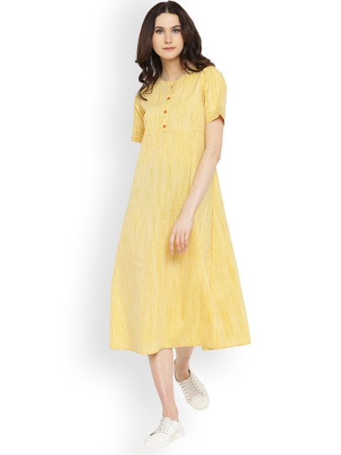 

Shakumbhari Women Yellow Solid Fit and Flare Dress