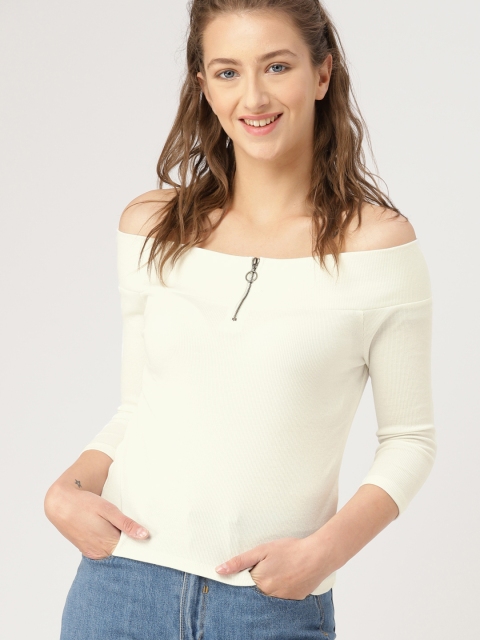 

DressBerry Women Off-White Solid Off-shoulder Bardot Top