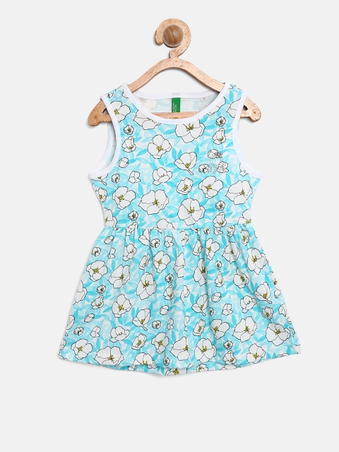 

United Colors of Benetton Girls Blue & White Printed Fit and Flare Dress