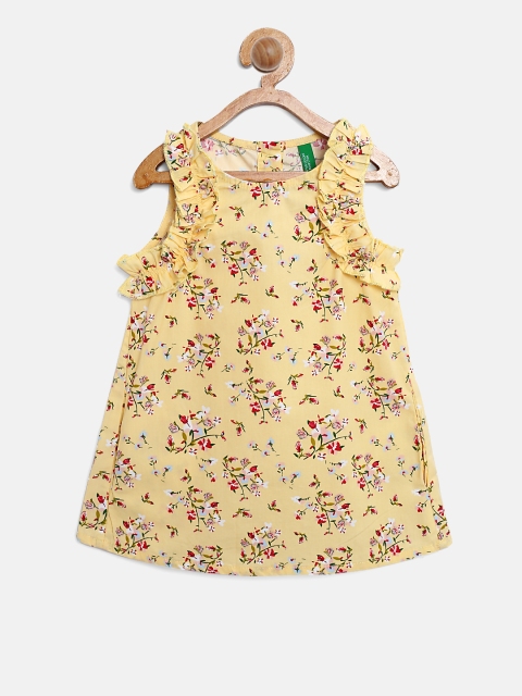 

United Colors of Benetton Girls Yellow Floral Print A-Line Dress