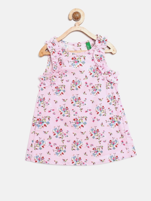 

United Colors of Benetton Girls Pink Floral Print A-Line Dress