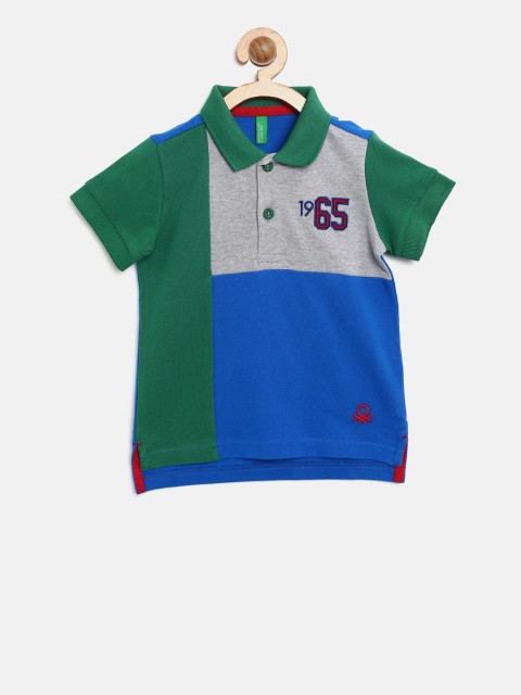 

United Colors of Benetton Boys Green & Blue Colourblocked Polo Collar T-shirt