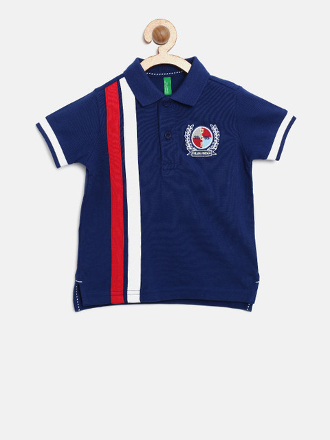 

United Colors of Benetton Boys Navy Blue Striped Detail Polo Collar T-shirt