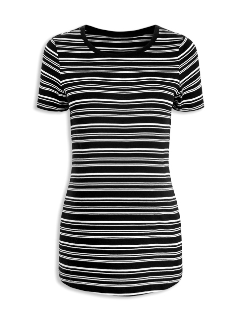 

next Women Black Striped Round Neck T-shirt