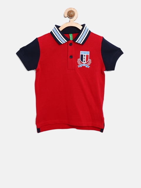 

United Colors of Benetton Boys Red Embroidered Back Polo Collar T-shirt