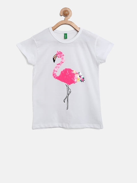 

United Colors of Benetton Girls White Embellished Round Neck T-shirt