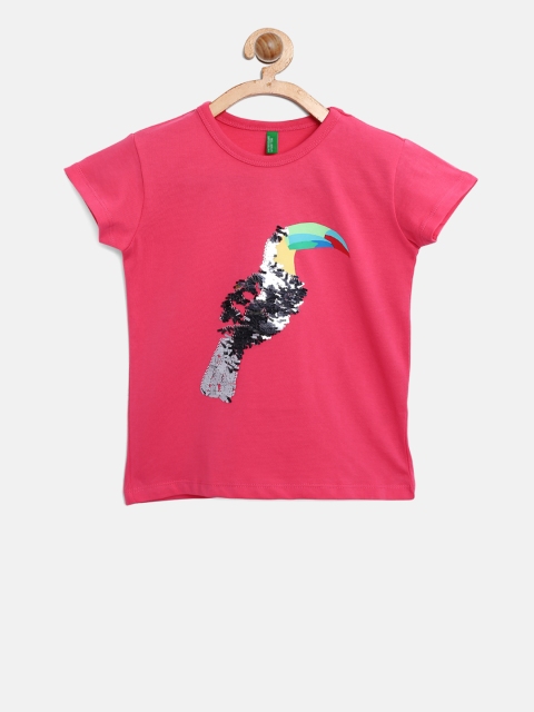 

United Colors of Benetton Girls Pink Embellished Round Neck T-shirt