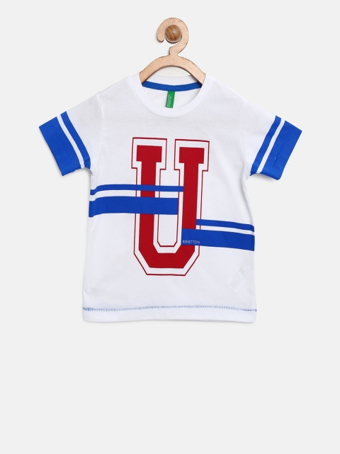 United Colors of Benetton Boys White & Red Printed Round Neck T-shirt