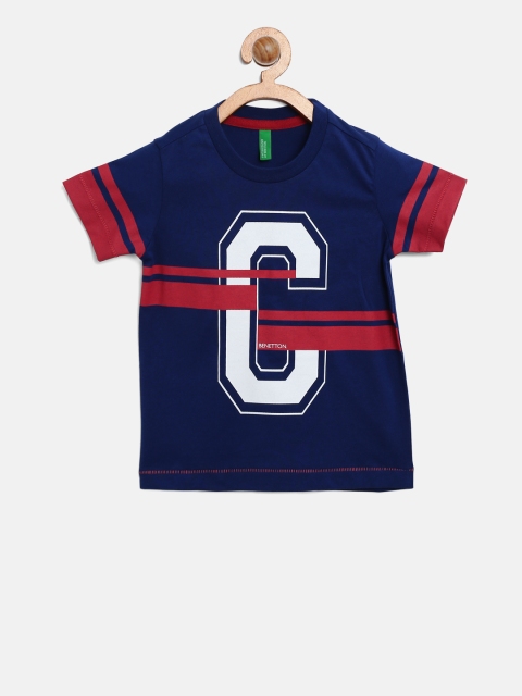 

United Colors of Benetton Boys Navy Blue Printed Round Neck T-shirt