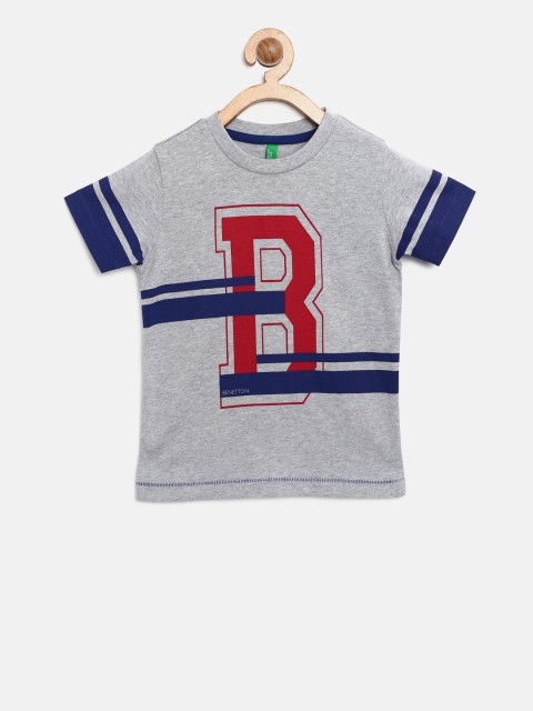 

United Colors of Benetton Boys Grey Melange Printed Round Neck T-shirt