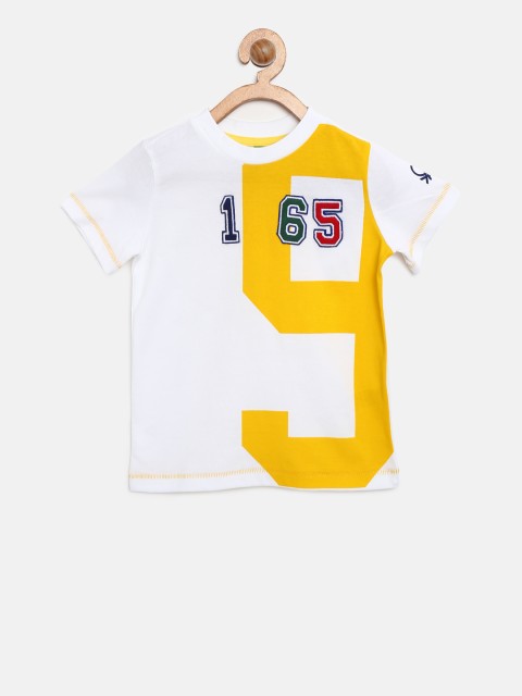 

United Colors of Benetton Boys White & Yellow Printed Round Neck T-shirt
