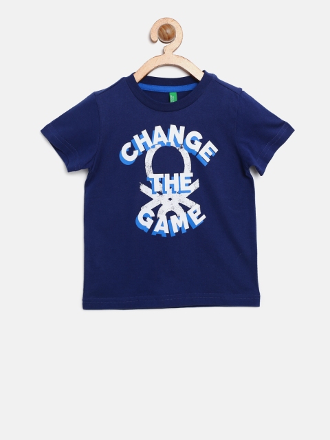 

United Colors of Benetton Boys Navy Blue Printed Round Neck T-shirt