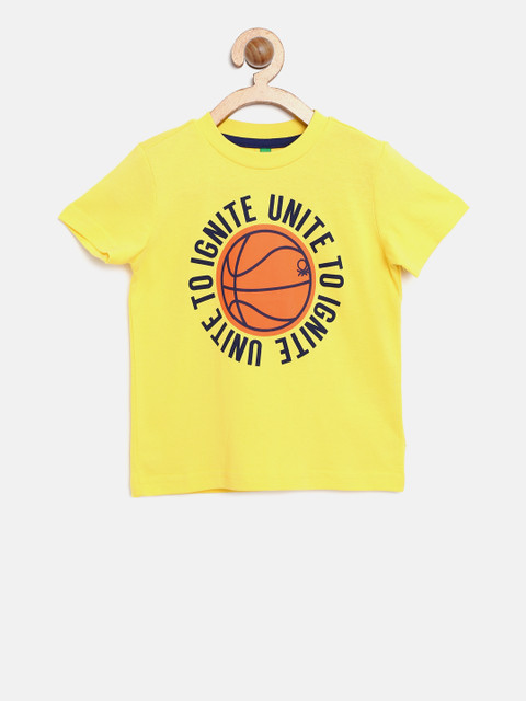 

United Colors of Benetton Boys Yellow Printed Round Neck T-shirt