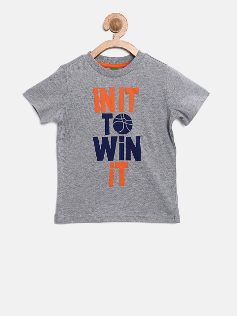 

United Colors of Benetton Boys Grey Melange Printed Round Neck T-shirt