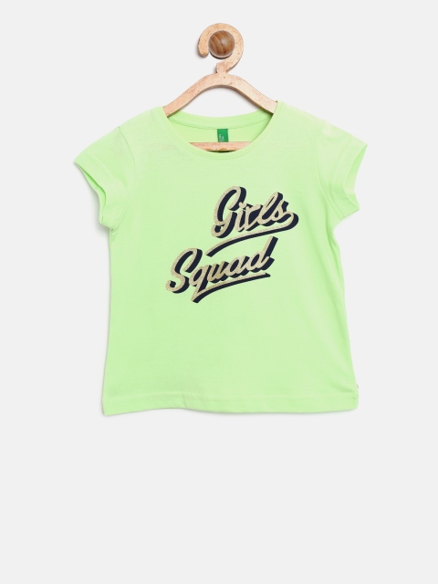 

United Colors of Benetton Girls Green Printed Round Neck T-shirt