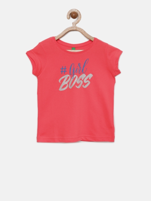 

United Colors of Benetton Girls Red Printed Round Neck T-shirt