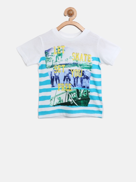 

United Colors of Benetton Boys White & Blue Printed Round Neck T-shirt