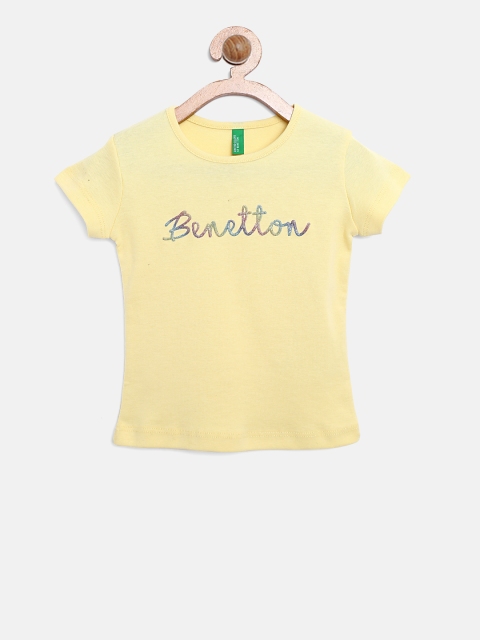 

United Colors of Benetton Girls Yellow Printed Detail Round Neck T-shirt