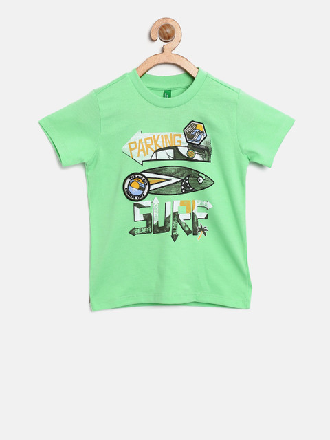 

United Colors of Benetton Boys Green Printed Round Neck T-shirt