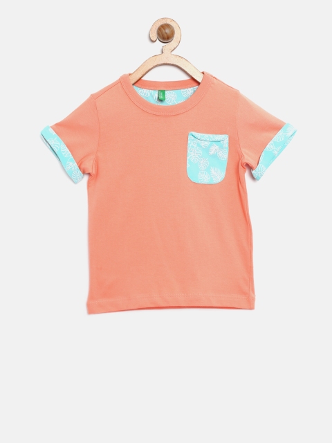 

United Colors of Benetton Boys Coral Pink Solid Round Neck T-shirt