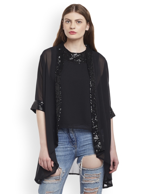 

Martini Women Black Solid High-Low Top With Shrug