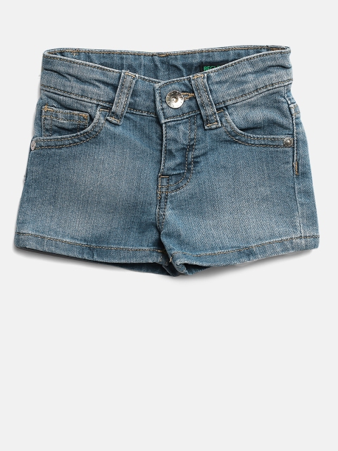 

United Colors of Benetton Girls Blue Washed Regular Fit Denim Shorts