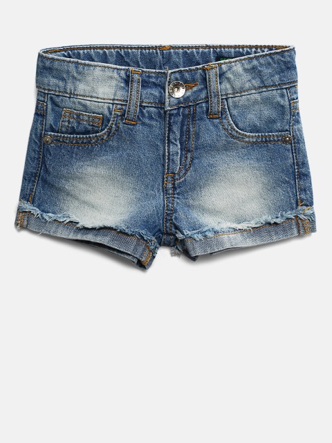 

United Colors of Benetton Girls Blue Washed Regular Fit Denim Shorts
