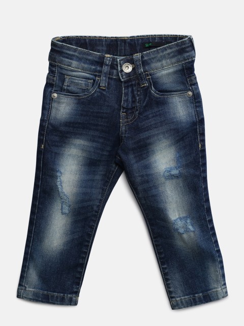 

United Colors of Benetton Boys Blue Slim Fit Mid-Rise Mildly Distressed Jeans