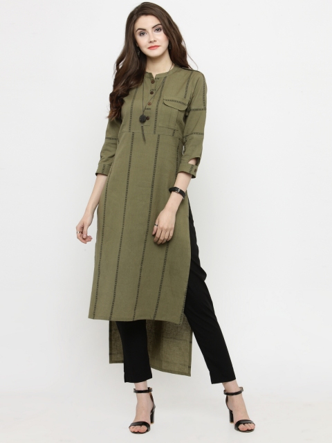 

Varanga Women Olive Green Printed Straight Kurta