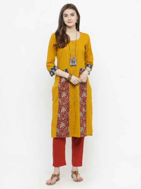 

Varanga Women Mustard Solid Straight Kurta