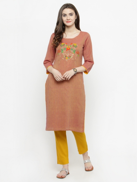 

Varanga Red Embroidered Straight Kurta, Coral
