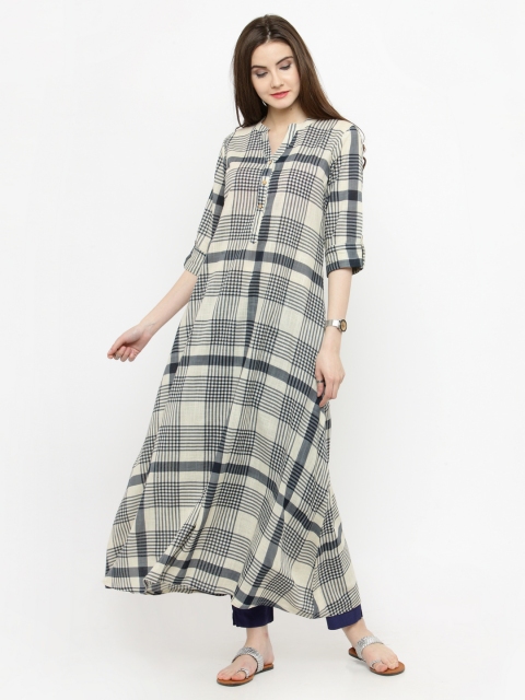 

Varanga Women Off-White Checked A-Line Kurta