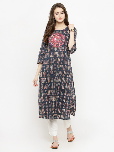 

Varanga Indigo Embroidered Straight Kurta, Blue