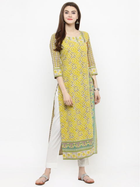 

Varanga Women Yellow Printed Straight Kurta