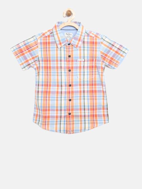 

Pepe Jeans Boys Orange & Blue Regular Fit Checked Casual Shirt