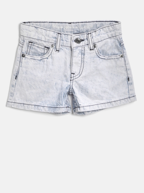 

Pepe Jeans Girls Blue & White Striped Denim Shorts with Washed Effect
