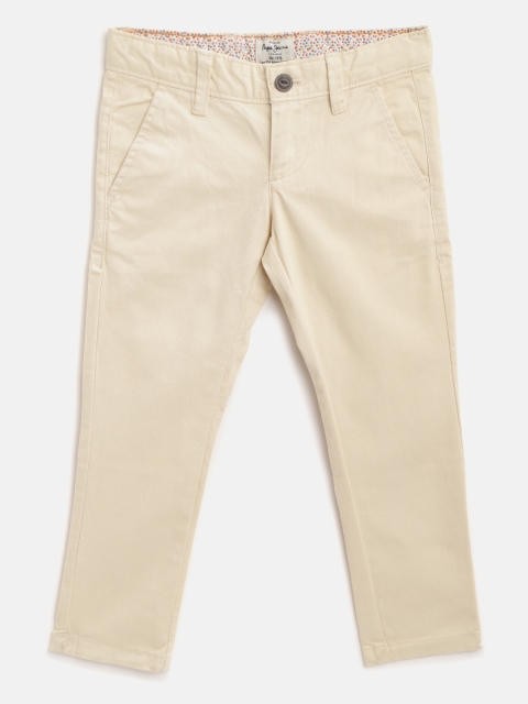 

Pepe Jeans Boys Cream-Coloured Regular Fit Solid Chinos