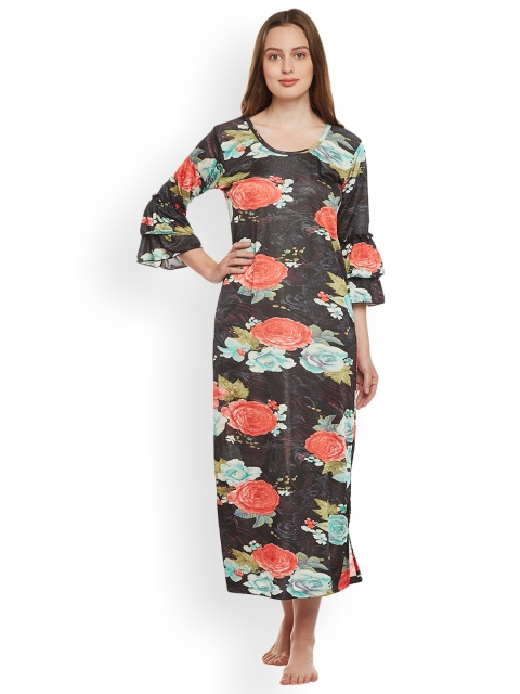 

Claura Black & Grey Printed Nightdress