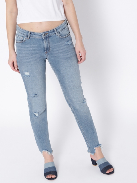 

MANGO Women Blue Regular Fit Mid-Rise Low Distress Stretchable Jeans