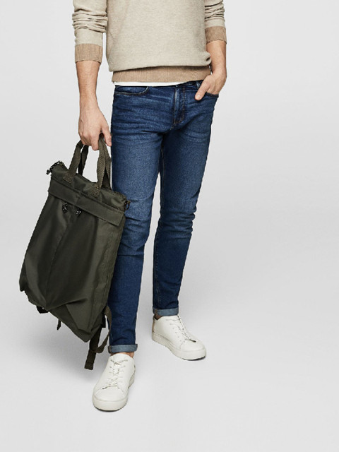 

MANGO MAN Navy Blue Jude Skinny Fit Mid-Rise Clean Look Stretchable Jeans